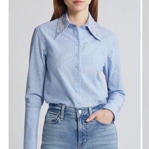 Nwot Saint Sintra Swarvoski Crystal Embellished Crop Button-Up Shirt sz 39